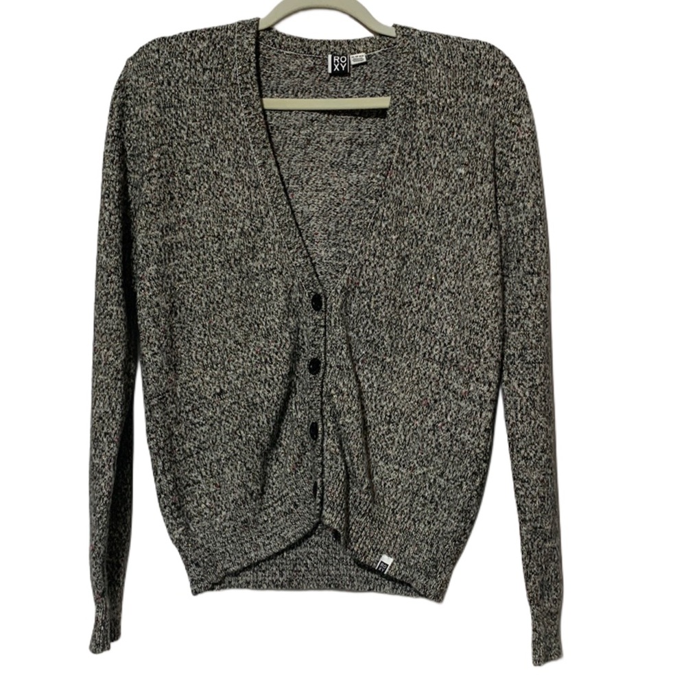 Vintage Roxy Cardigan, Y2K Roxy Cardigan, Heathered Gray Cardigan Sweater XS